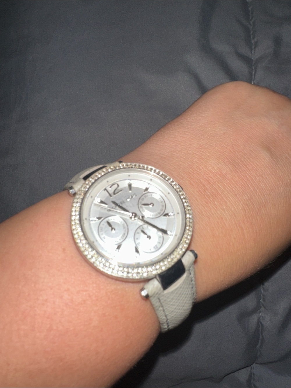 Michael Kors Silver Dial Crystal Bezel Watch with Light Beige Strap - Picture 3 of 3